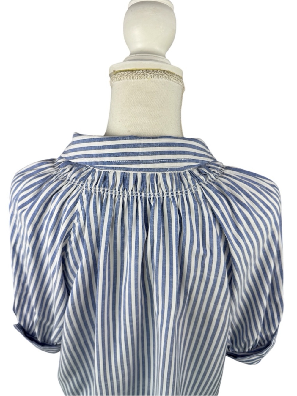 Max Studio Blue & White Striped Popover Blouse Collared Neck Short Cuffed Sleeve - Picture 4 of 11